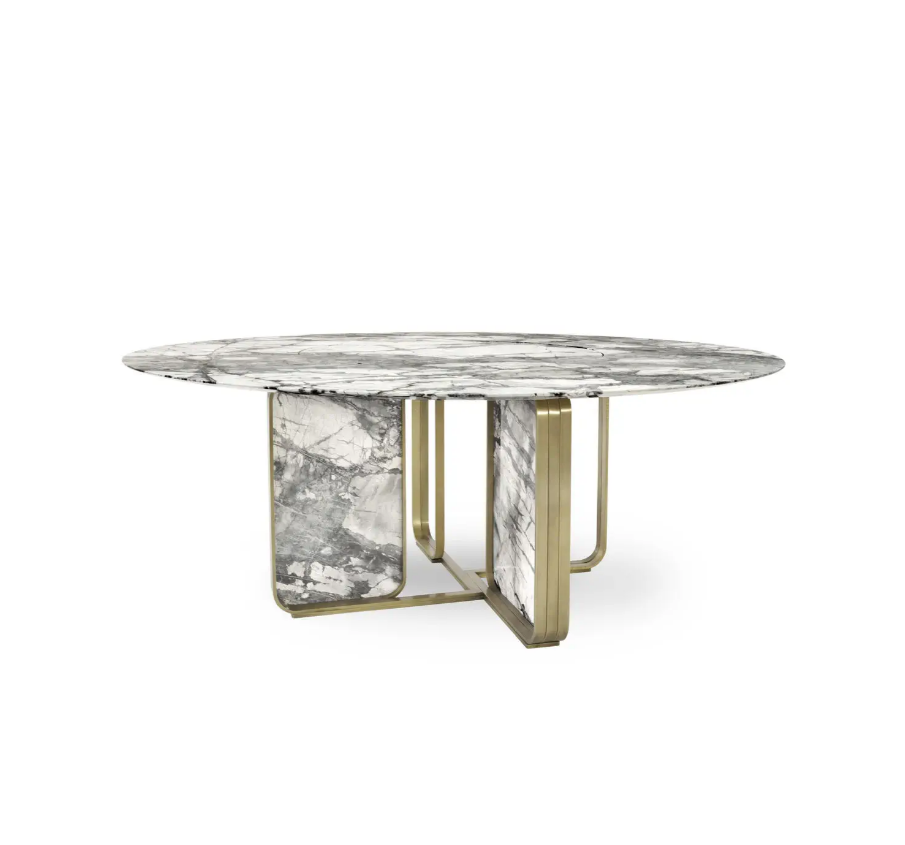 Unique Luxury Modern Metal Top Dinning Table Set
